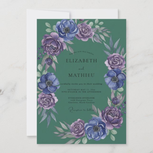 Invitación Boda Pintada Lujo Violeta Periwinkle (Anverso)