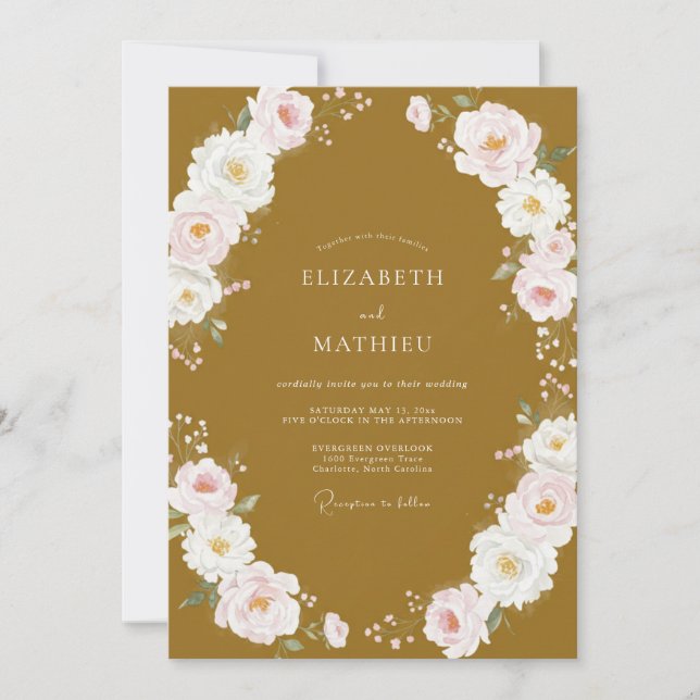 Invitación Boda Pintada Luxe Flor Ochre (Anverso)