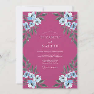Invitación Boda Pintada Magenta Periwinkle
