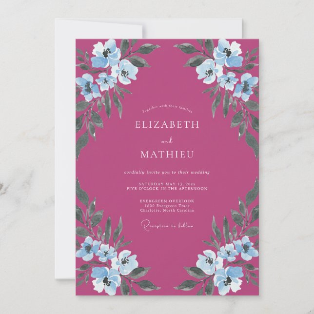 Invitación Boda Pintada Magenta Periwinkle (Anverso)