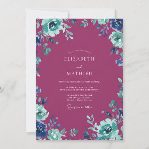 Invitación Boda Pintada Magenta Turquesa