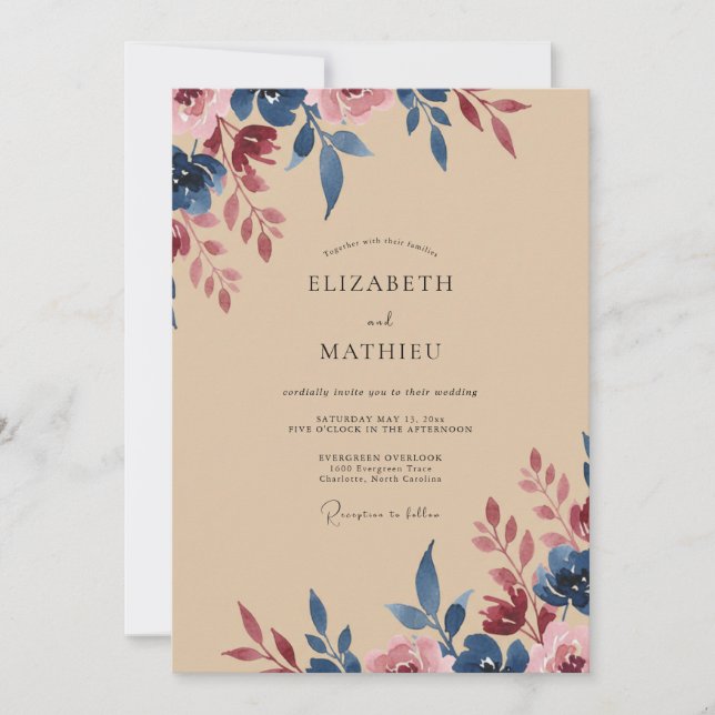Invitación Boda Pintada Merlot de Medianoche (Anverso)