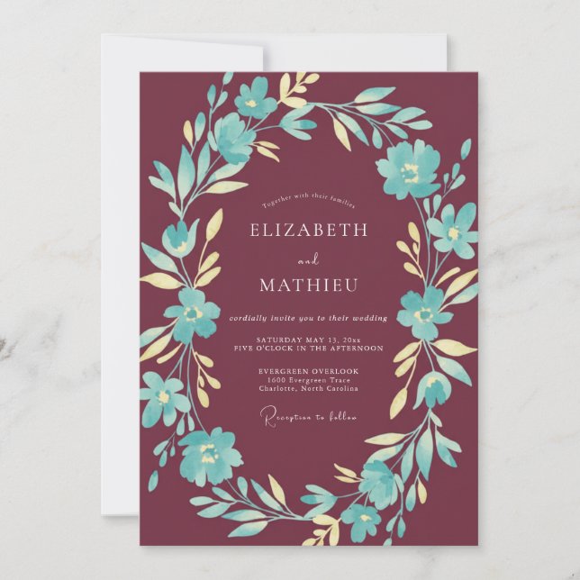 Invitación Boda Pintada Moderno Aqua Marrón (Anverso)