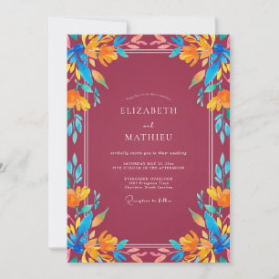 Invitación Boda Pintada Naranja Granate Tropical