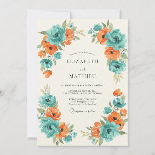 Invitación Boda Pintada Naranja Turquesa