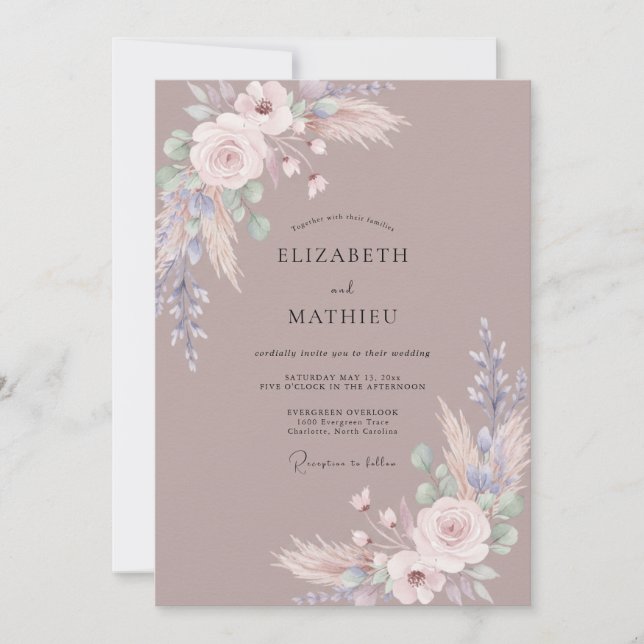 Invitación Boda Pintada Pampas Taupe (Anverso)