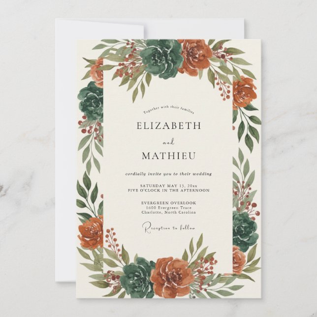 Invitación Boda Pintada Sienna Dahlia (Anverso)