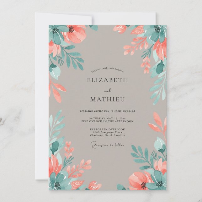 Invitación Boda Pintada Terracota Acuática (Anverso)
