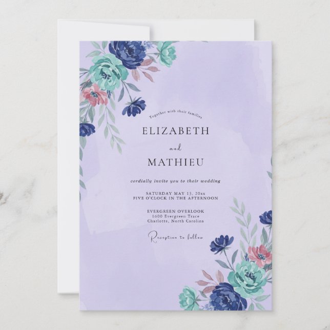Invitación Boda Pintada Turquesa Amatista (Anverso)