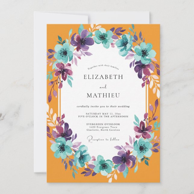 Invitación Boda Pintada Turquesa de Marigold (Anverso)