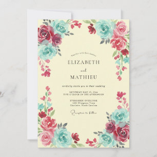 Invitación Boda Pintada Turquesa Magenta