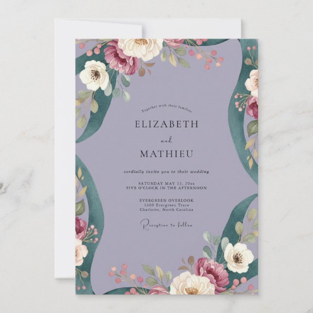 Invitación Boda Pintada Violeta Borgoña (Anverso)