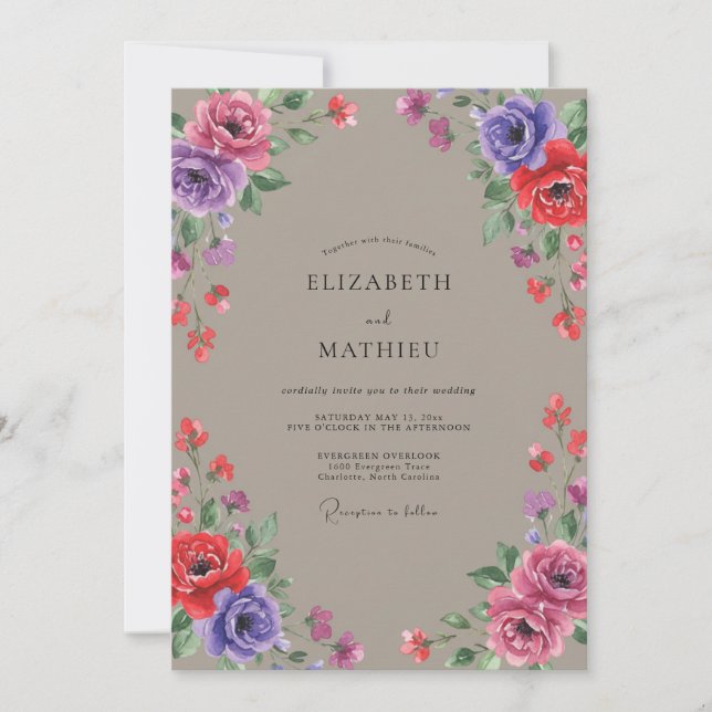 Invitación Boda Pintada Violeta Grisácea (Anverso)