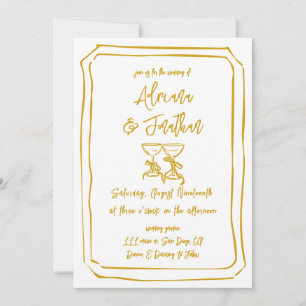 Invitación Boda pintado de la mano amarillo mostaza