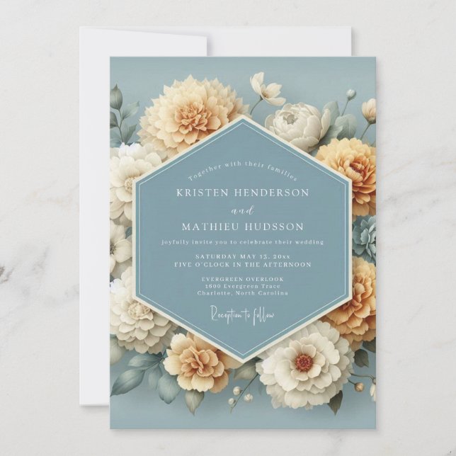 Invitación Boda Pintoresca de Ocra y Centaurea (Anverso)