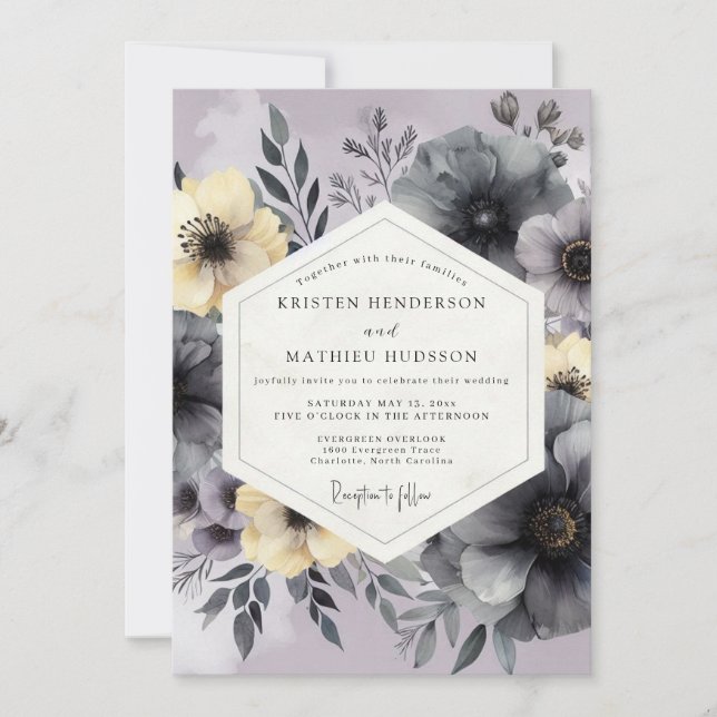 Invitación Boda Pintoresca de Pizarra y Lavanda (Anverso)