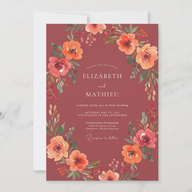 Invitación Boda Pintoresca de Terracota Floral (Anverso)