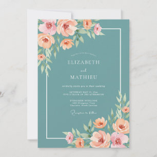 Invitación Boda Pintoresca Flor de Teal
