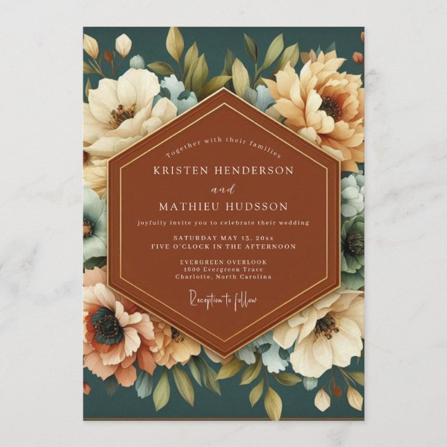 Invitación Boda Pintoresca Russet Verde (Anverso)