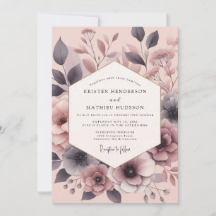 Invitación Boda Pintura Floral Rosa Pizarra