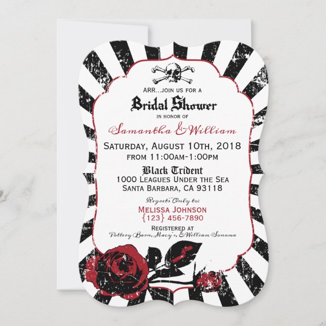 Invitación Boda pirata Gótico Rosas duchas de novias (Anverso)