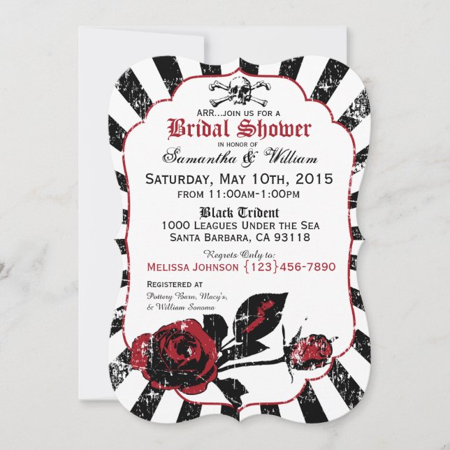 Invitación Boda pirata Rosas Góticos duchas de novias (Anverso)