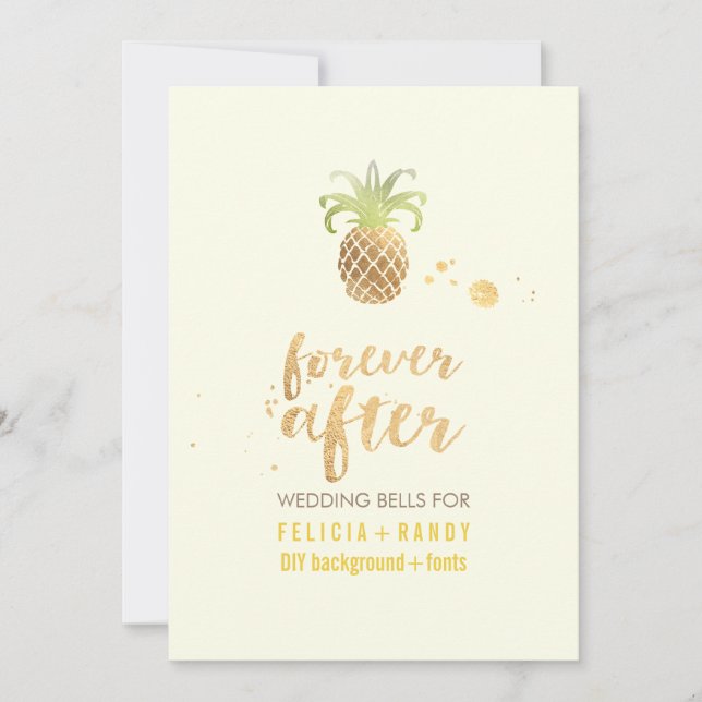 Invitación Boda PixDezines Faux Gold Pineapple (Anverso)