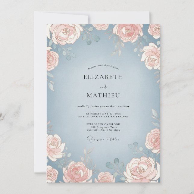 Invitación Boda Pizarra Melocotón Peonía (Anverso)