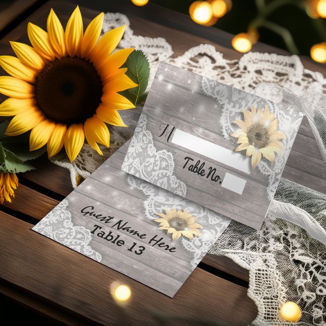 Invitación Boda Place Table Number Lace Sunflower Wood (Subido por el creador)