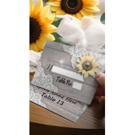Invitación Boda Place Table Number Lace Sunflower Wood