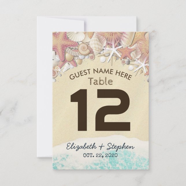 Invitación Boda Place Table Number Summer Beach Starfish (Anverso)