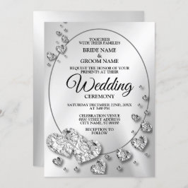 Invitación Boda Plata Corazones brillantes Geométrico Elegant