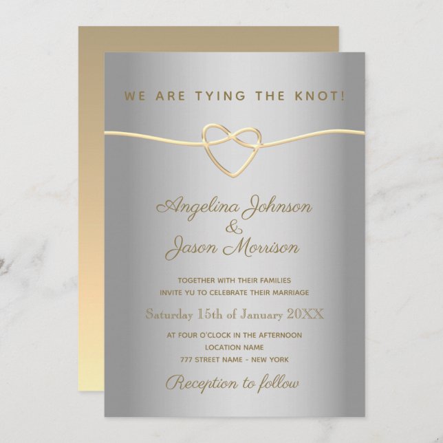 Invitación Boda Plata Y Oro Simple (Anverso / Reverso)