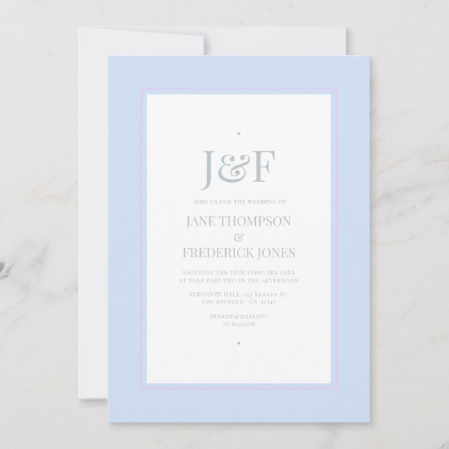 Invitación Boda plateada moderna, azul hielo y lila (Anverso)