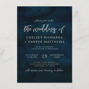 Invitación Boda plateado de color azul oscuro de la bandera a