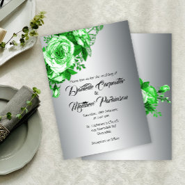 Invitación Boda plateado de Rosas verdes de época