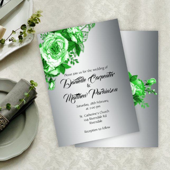 Invitación Boda plateado de Rosas verdes de época (Subido por el creador)