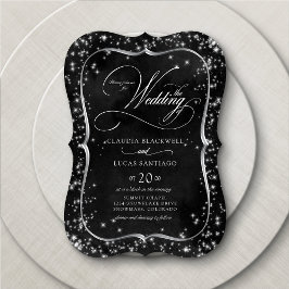 Invitación Boda plateado Purpurina negro
