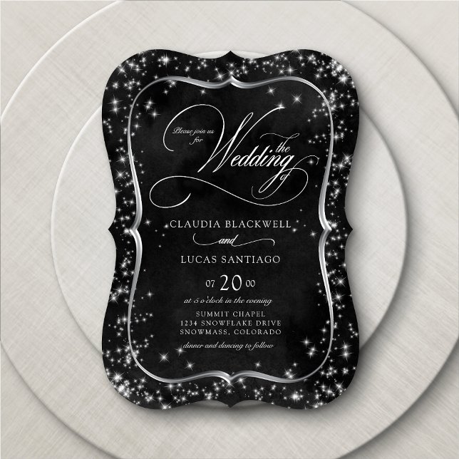 Invitación Boda plateado Purpurina negro (Subido por el creador)