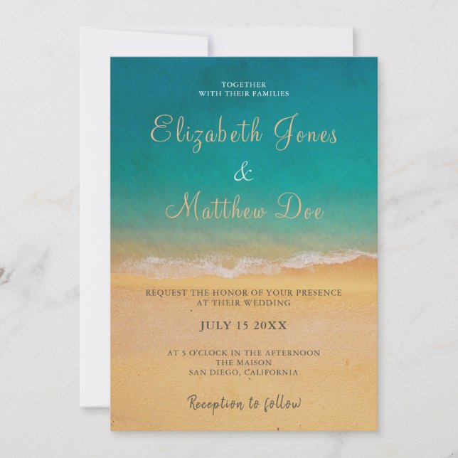 Invitación Boda playa - Boda costero/oceánico (Anverso)