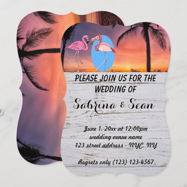 Invitación Boda Playa Flamenco Palma Romántica (Anverso / Reverso)