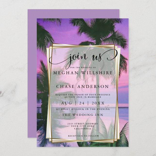 Invitación Boda | Playa tropical exótica nocturna11a (Anverso / Reverso)