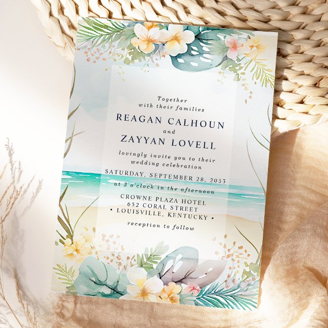 Invitación Boda playera floral con acuarela turquesa (Subido por el creador)