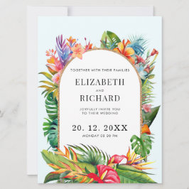 Invitación Boda Playera Floral de Hojas Tropicales