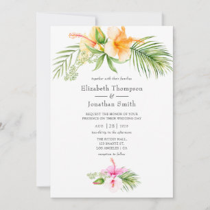 Invitación Boda playera floral tropical con acuarela
