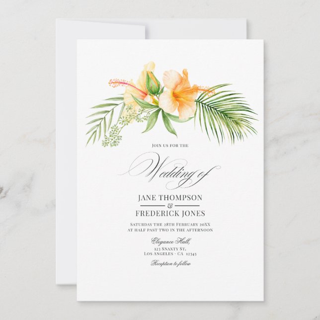 Invitación Boda playera floral tropical con acuarela (Anverso)