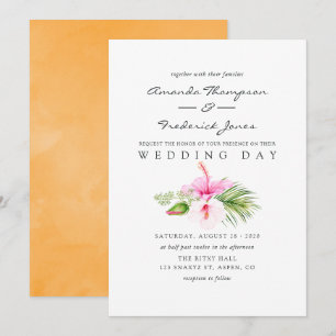 Invitación Boda playera floral tropical con acuarela