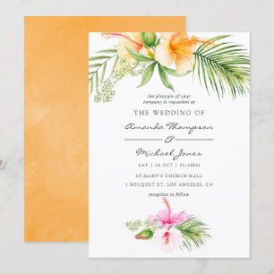 Invitación Boda playera floral tropical con acuarela
