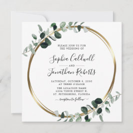 Invitación Boda Plaza Metálica de Oro de Eucalipto Todo en un