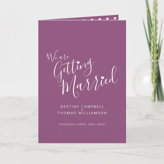 Invitación Boda plegado de foto de corazón de texto blanco de (Anverso)